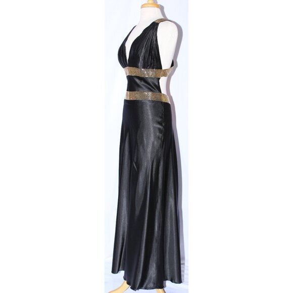 MayQueen #456 Long Satin Beaded Prom or Evening Gown-Sizes 10-BLACK-NWT - Picture 3 of 5